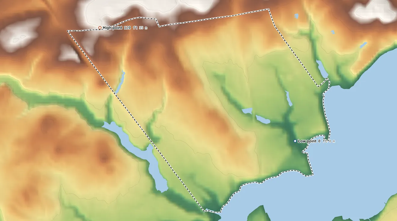 Topographic elevation map of Fairview, Monmouth County, New Jersey, shaded from 0 ft on the east side to 120 ft on the northwest side