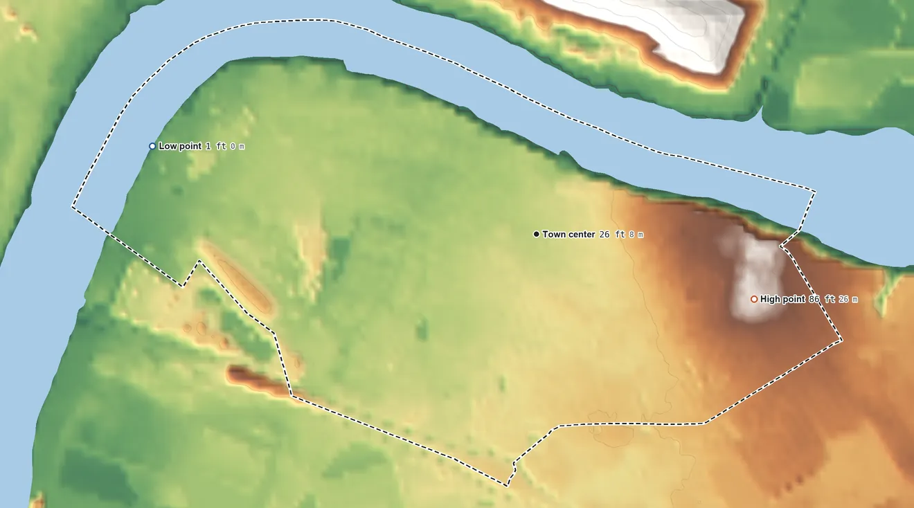 Topographic elevation map of Florence, New Jersey, shaded from 1 ft on the west side to 86 ft on the east side