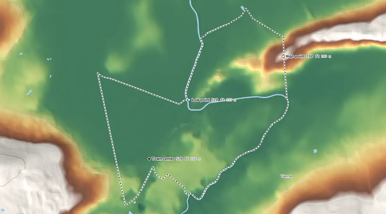 Topographic elevation map of Great Meadows, New Jersey, shaded from 510 ft on the northeast side to 790 ft on the northeast side