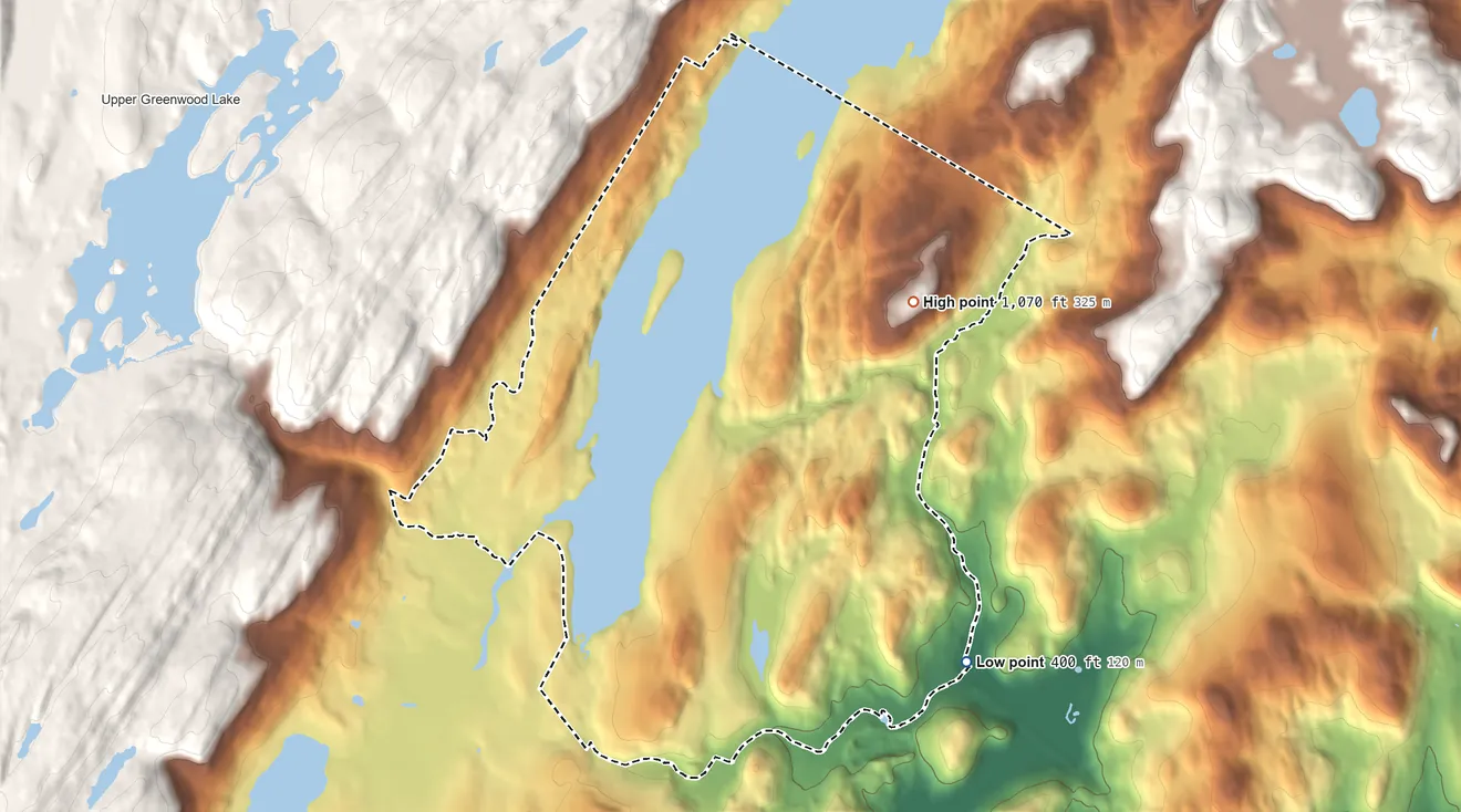 Topographic elevation map of Hewitt, New Jersey, shaded from 400 ft on the southeast side to 1,070 ft on the northeast side