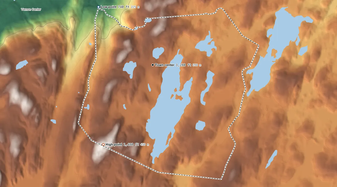Topographic elevation map of Highland Lakes, New Jersey, shaded from 740 ft on the northwest side to 1,480 ft on the southwest side