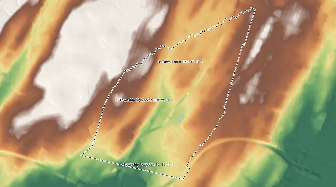 Topographic elevation map of Irvington Township, New Jersey, shaded from 81 ft on the south side to 220 ft on the southwest side