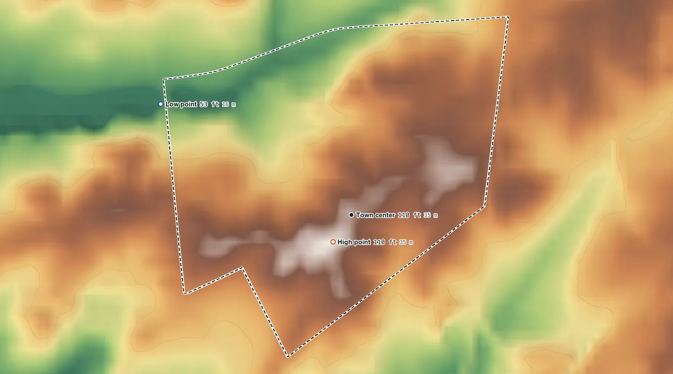 Topographic elevation map of Laurel Heights, New Jersey, shaded from 53 ft on the northwest side to 110 ft near the middle