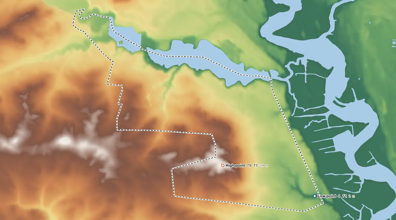 Topographic elevation map of Laurel Lake, New Jersey, shaded from 4 ft on the southeast side to 79 ft on the south side
