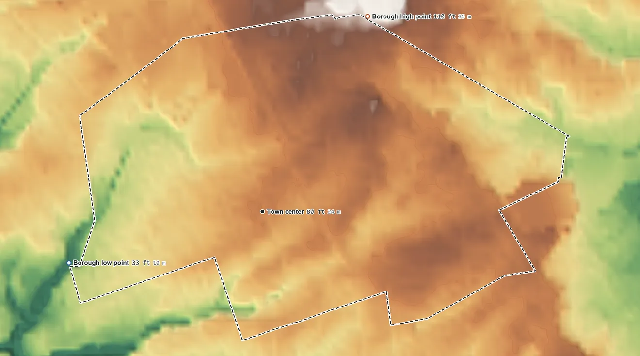 Topographic elevation map of Magnolia, New Jersey, shaded from 33 ft on the west side to 110 ft on the northeast side