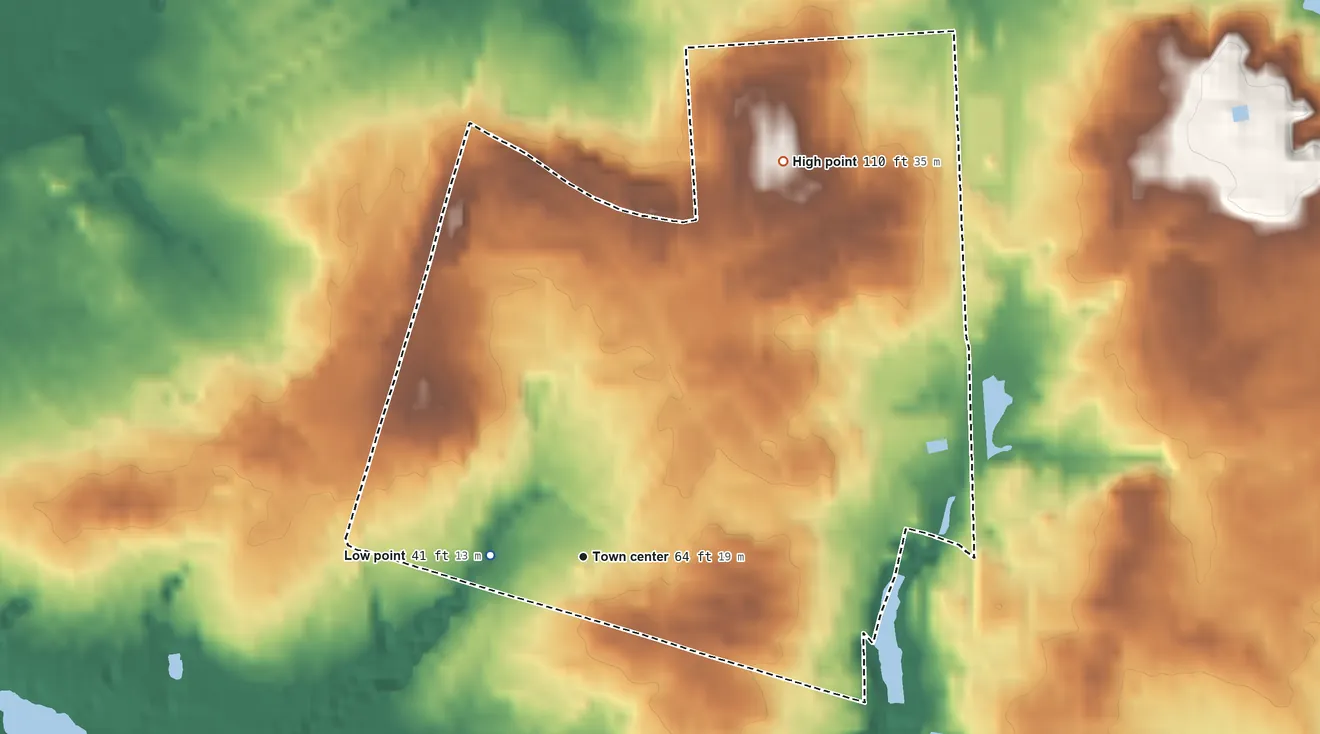 Topographic elevation map of Oak Valley, New Jersey, shaded from 41 ft on the west side to 110 ft on the northeast side