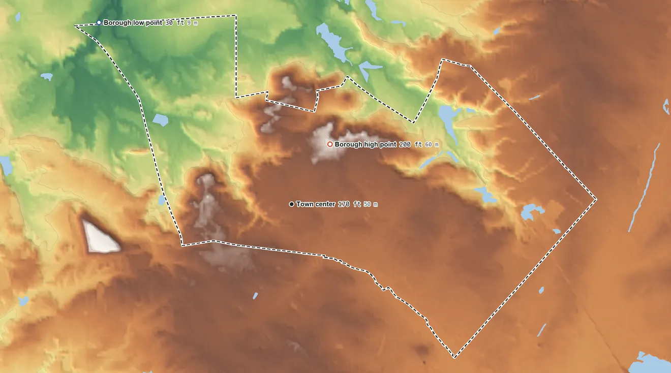 Topographic elevation map of Pine Hill, New Jersey, shaded from 30 ft on the northwest side to 200 ft on the northeast side