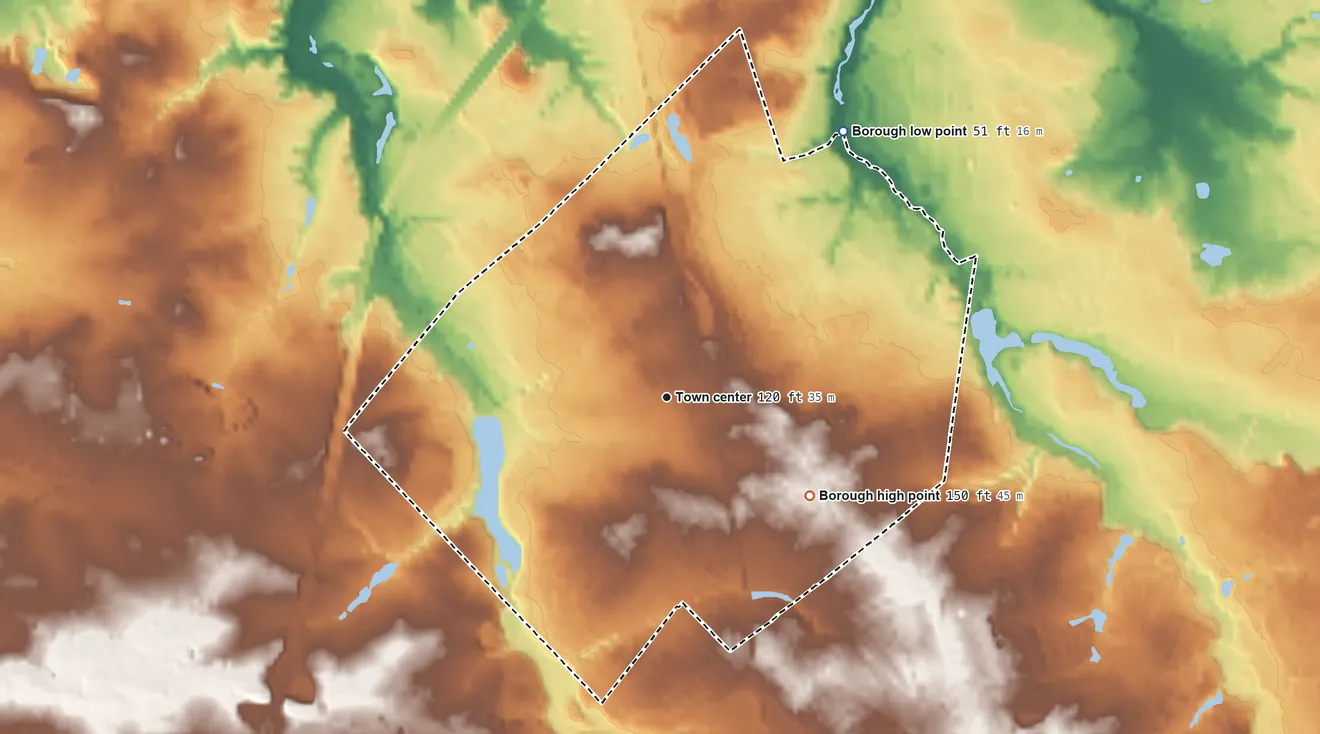 Topographic elevation map of Pitman, New Jersey, shaded from 51 ft on the northeast side to 150 ft on the southeast side