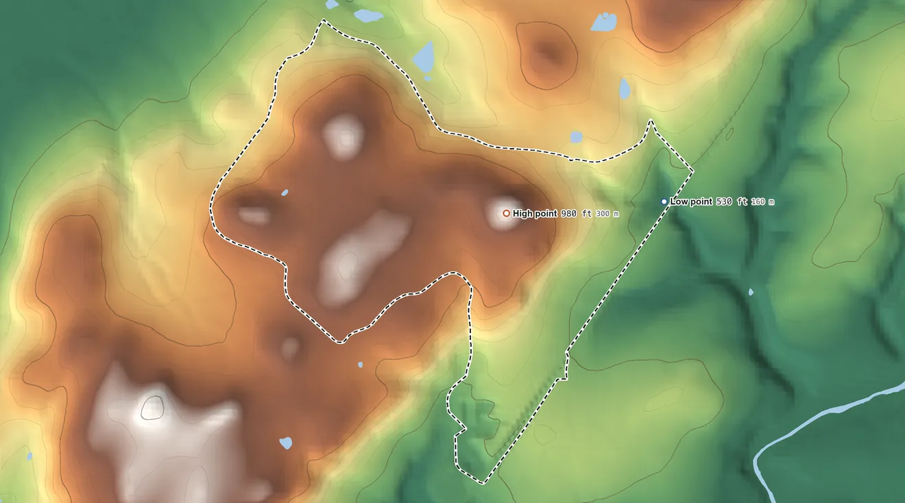 Topographic elevation map of Port Murray, New Jersey, shaded from 530 ft on the east side to 980 ft on the east side