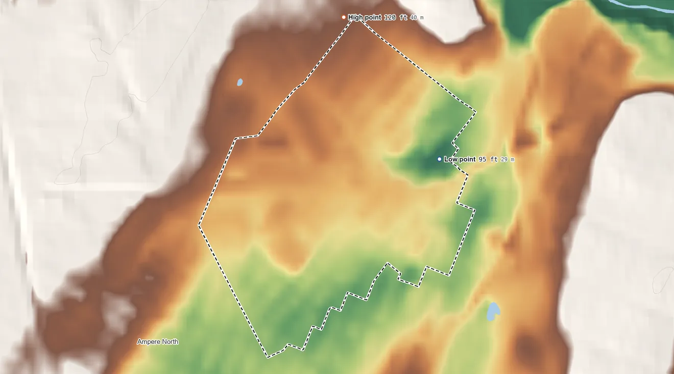 Topographic elevation map of Silver Lake, New Jersey, shaded from 95 ft on the northeast side to 120 ft on the north side