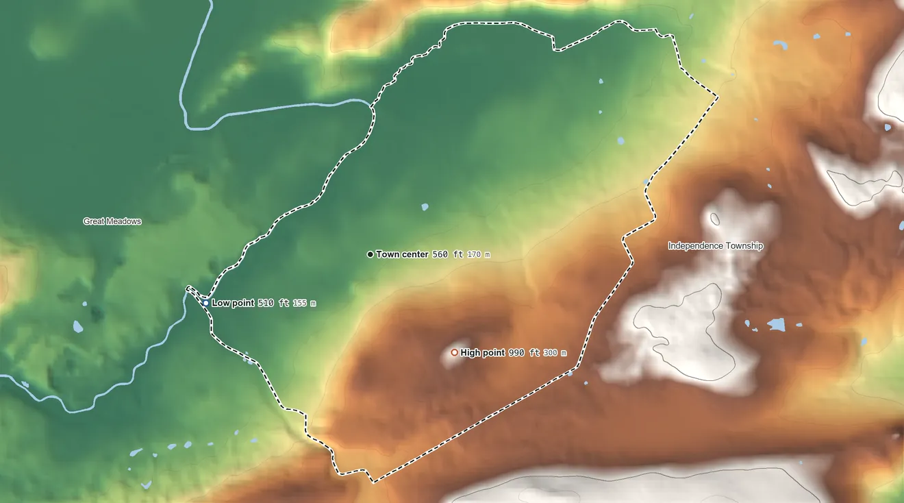 Topographic elevation map of Vienna, New Jersey, shaded from 510 ft on the west side to 990 ft on the southeast side