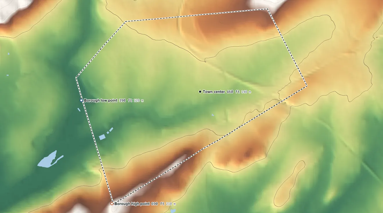 Topographic elevation map of Washington, New Jersey, shaded from 390 ft on the west side to 690 ft on the southwest side