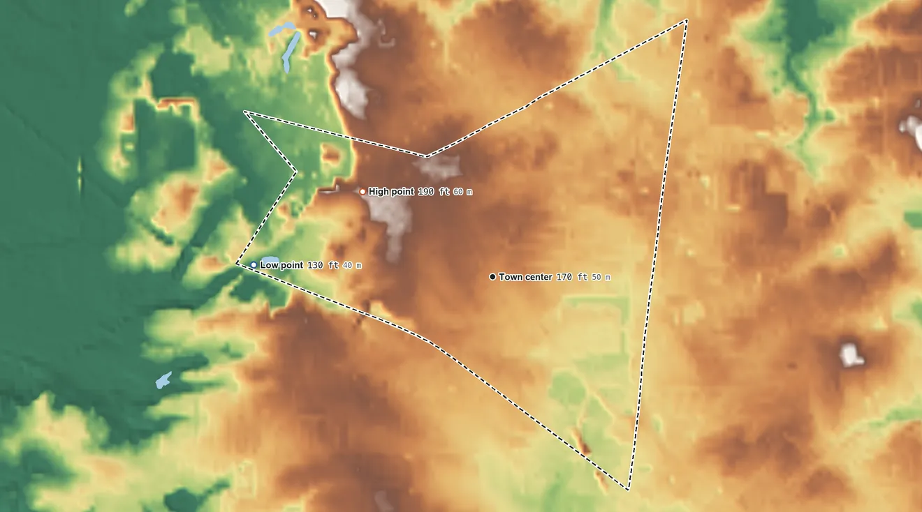 Topographic elevation map of West Berlin, New Jersey, shaded from 130 ft on the west side to 190 ft on the northwest side