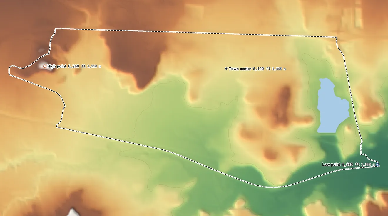 Topographic elevation map of Acomita Lake, New Mexico, shaded from 6,030 ft on the southeast side to 6,260 ft on the west side