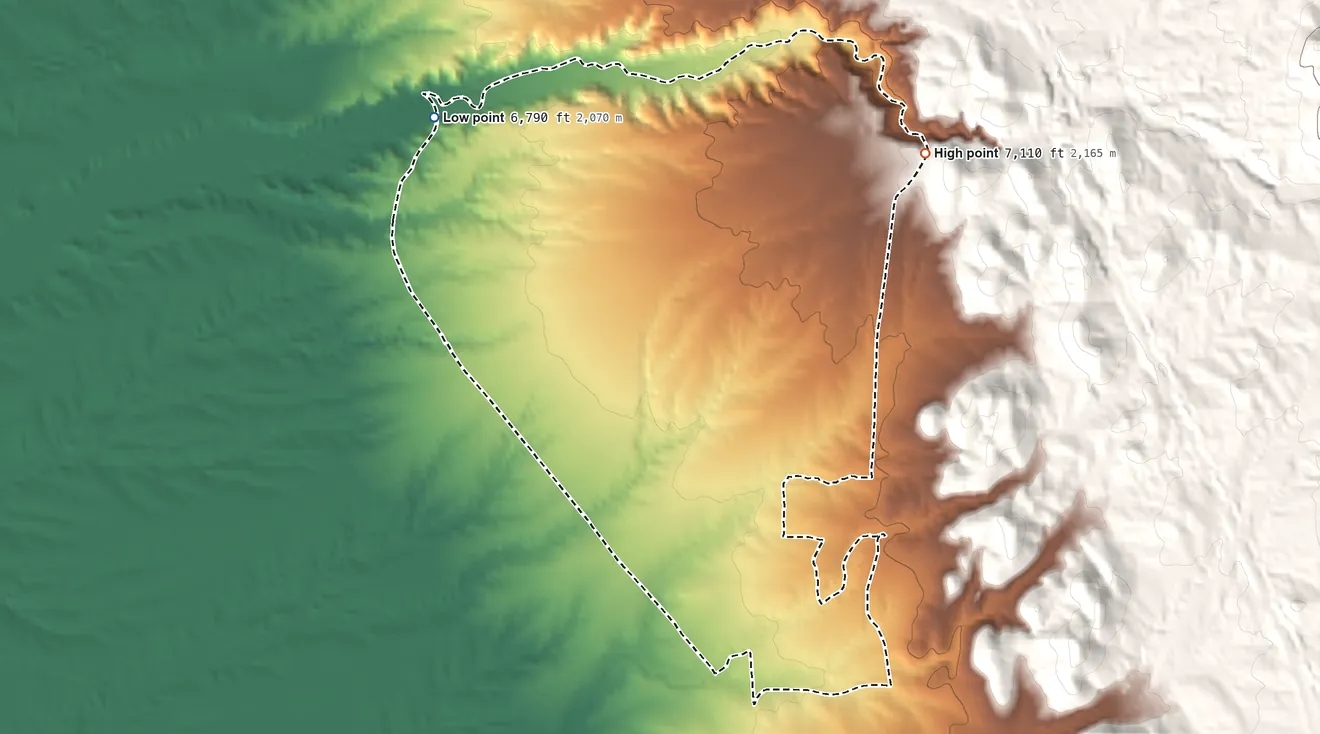 Topographic elevation map of Arroyo Hondo, Santa Fe County, New Mexico, shaded from 6,790 ft on the northwest side to 7,110 ft at the foot of the Cerrillos Hills