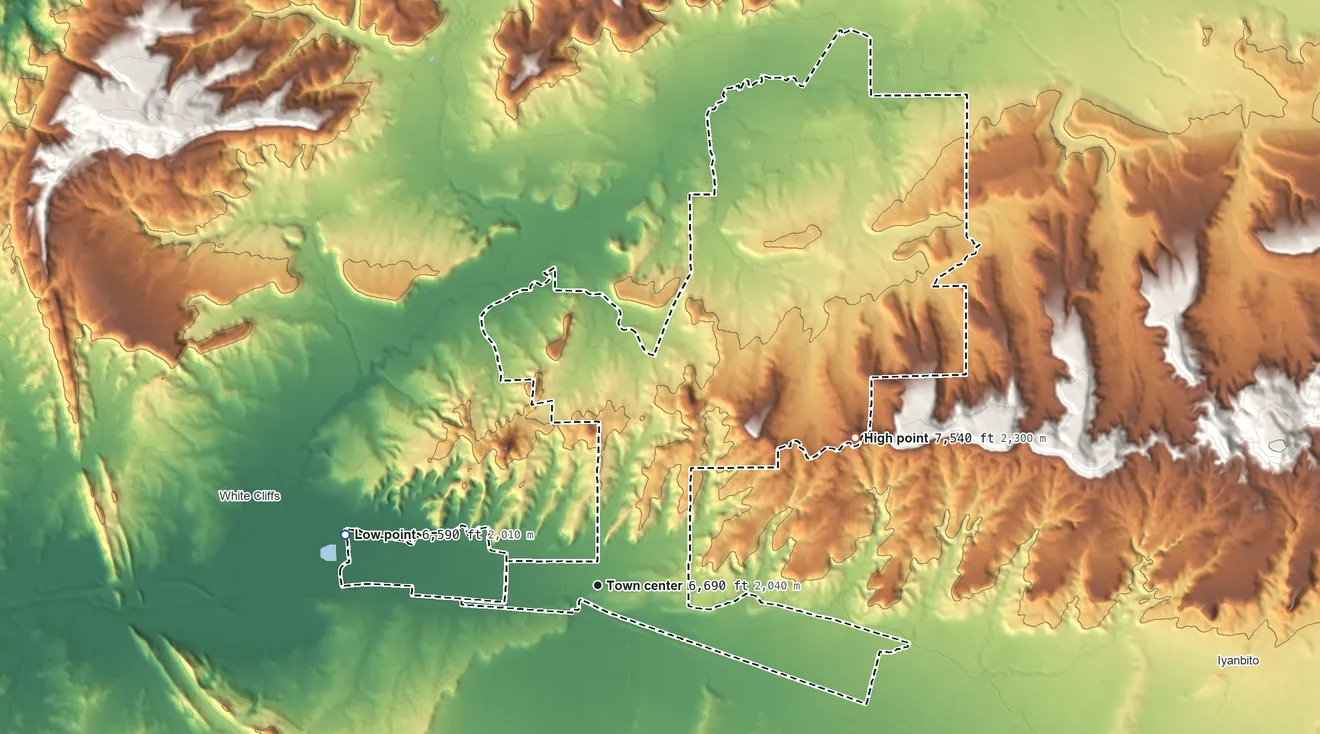 Topographic elevation map of Church Rock, New Mexico, shaded from 6,590 ft on the west side to 7,540 ft on the northeast side