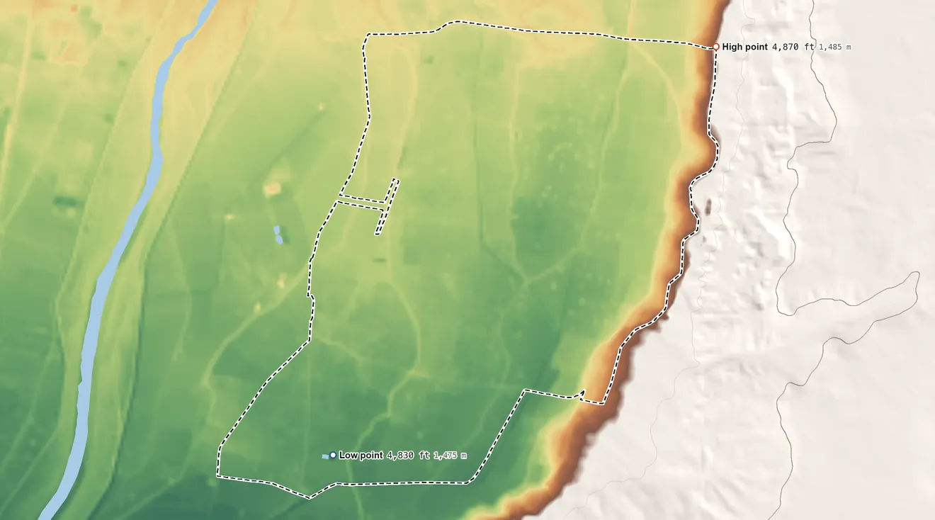 Topographic elevation map of El Cerro, New Mexico, shaded from 4,830 ft on the southwest side to 4,870 ft on the northeast side