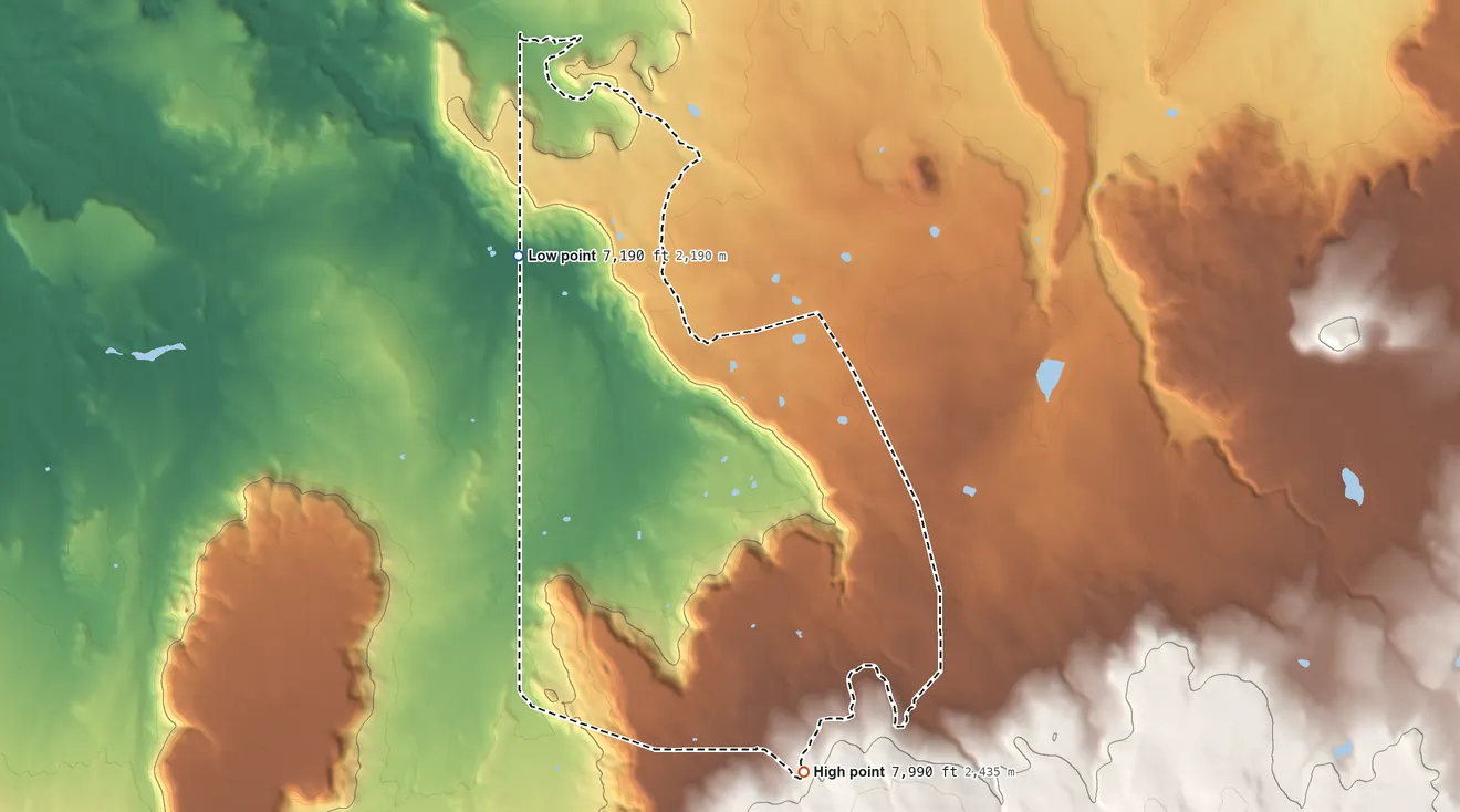 Topographic elevation map of Escudilla Bonita, New Mexico, shaded from 7,190 ft on the northwest side to 7,990 ft on the south edge, below higher ground just outside