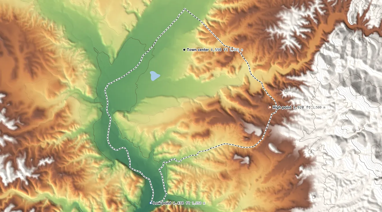 Topographic elevation map of Gila, New Mexico, shaded from 4,430 ft on the south side to 4,920 ft at the foot of the Silver City Range