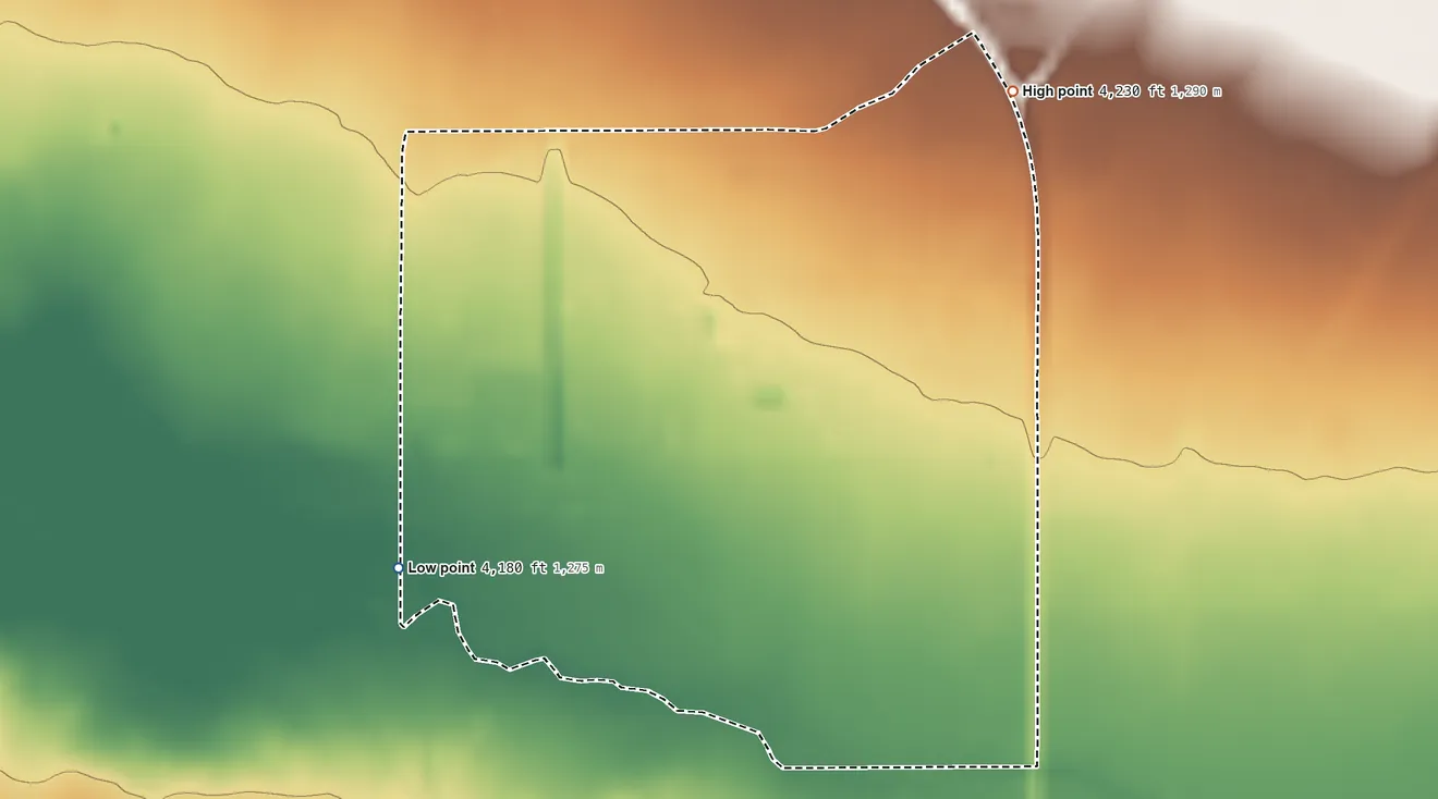 Topographic elevation map of Glen Acres, New Mexico, shaded from 4,180 ft on the southwest side to 4,230 ft on the northeast side