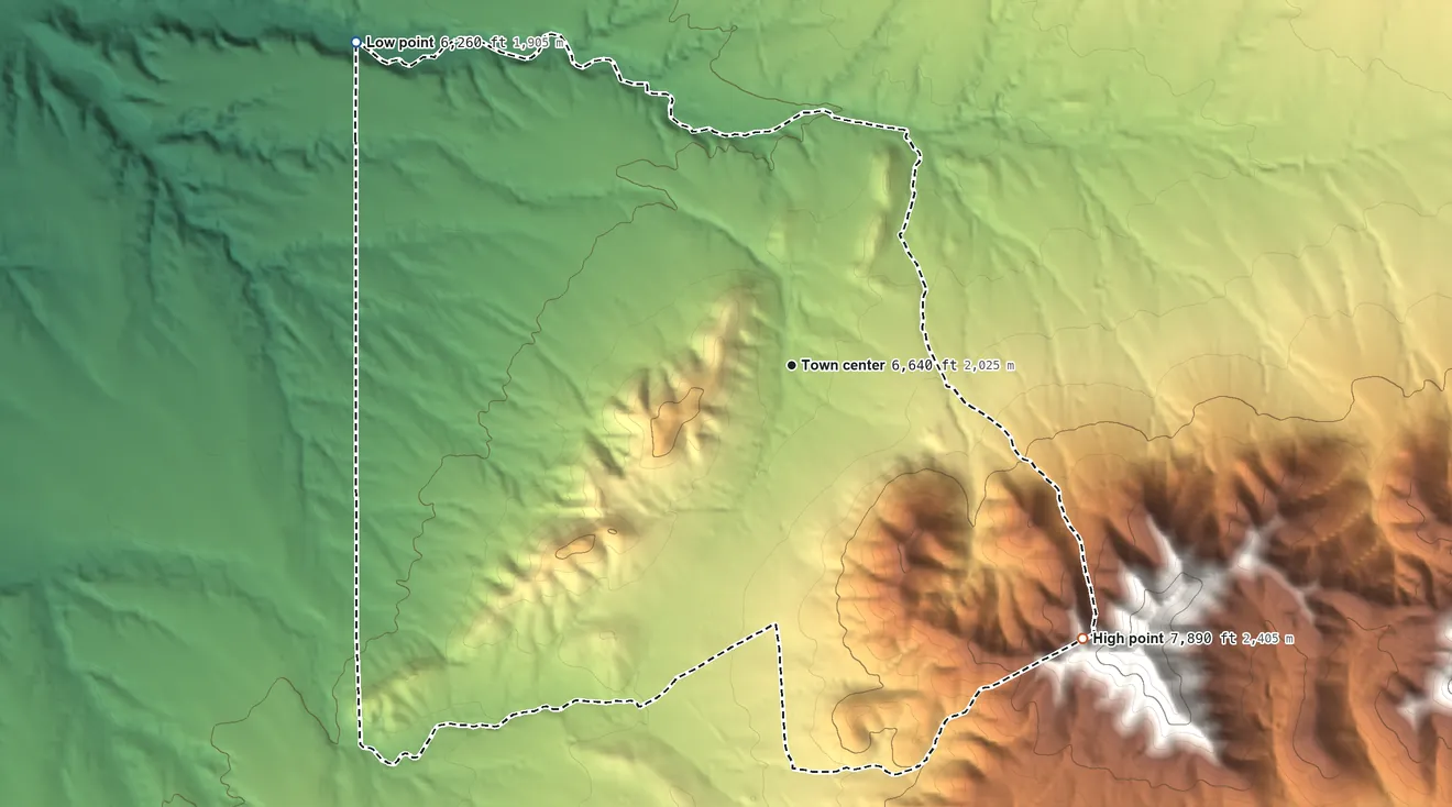 Topographic elevation map of Golden, New Mexico, shaded from 6,260 ft on the northwest side to 7,890 ft at the foot of the San Pedro Mountains