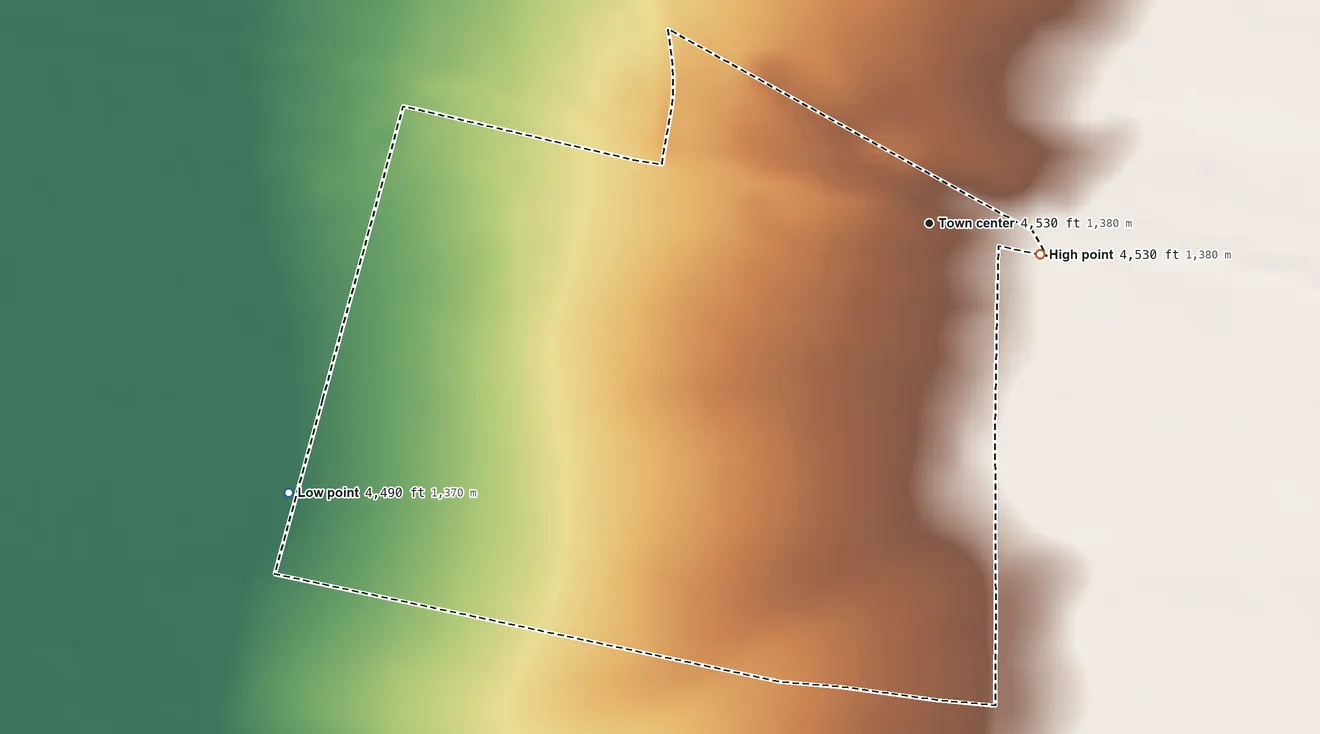 Topographic elevation map of Hachita, New Mexico, shaded from 4,490 ft on the southwest side to 4,530 ft on the east side