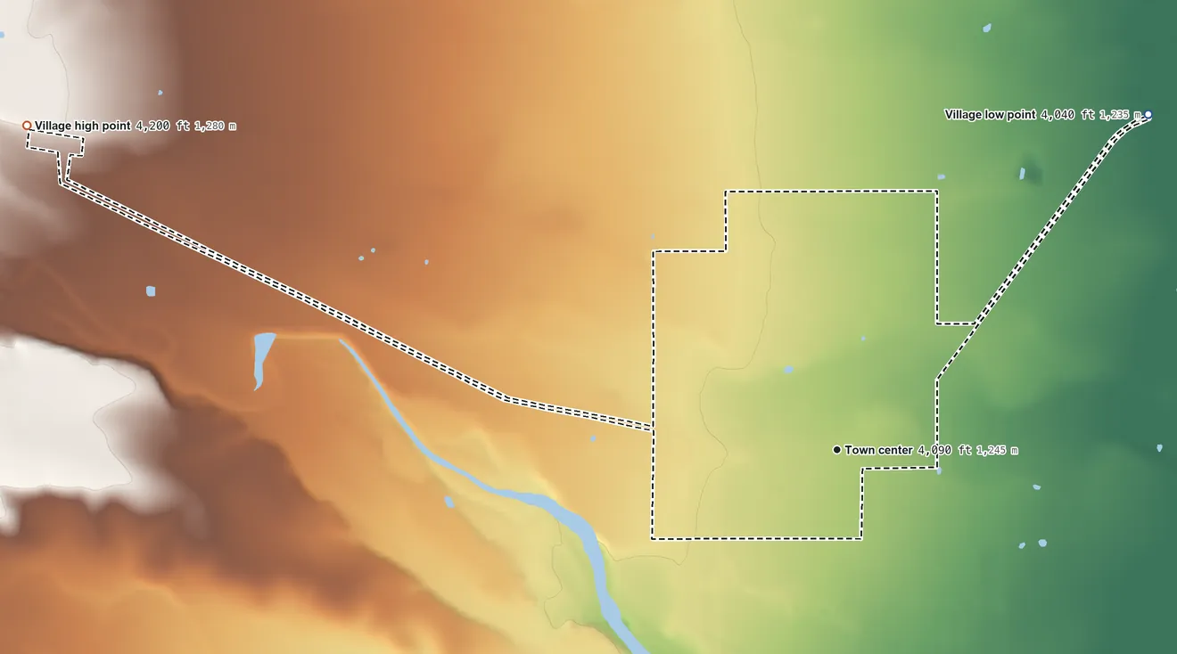 Topographic elevation map of Hope, New Mexico, shaded from 4,040 ft on the northeast side to 4,200 ft on the west side