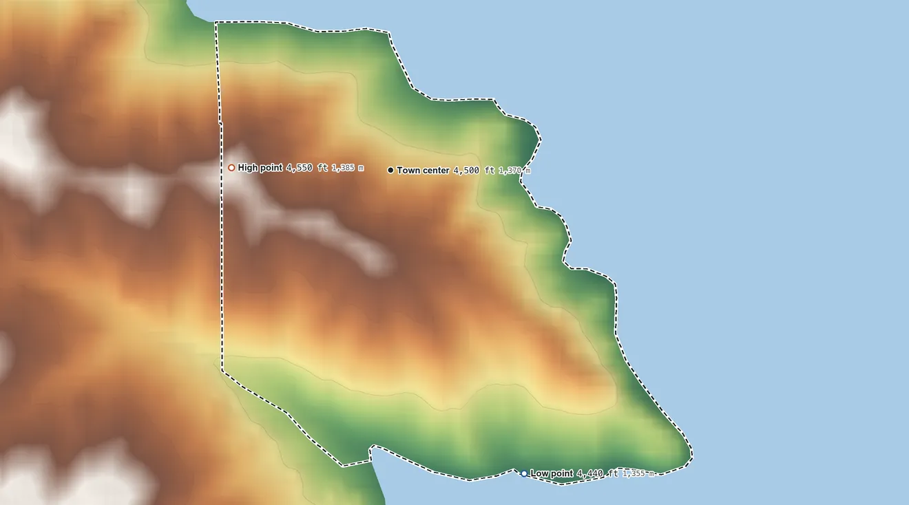 Topographic elevation map of Hot Springs Landing, New Mexico, shaded from 4,440 ft on the southeast side to 4,550 ft on the west side