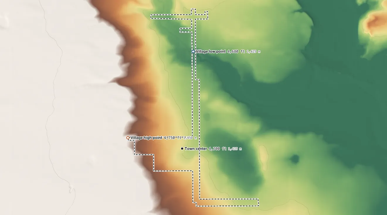Topographic elevation map of House, New Mexico, shaded from 4,680 ft on the north side to 4,750 ft on the west side