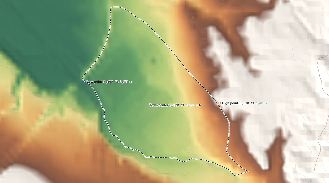 Topographic elevation map of La Bajada, New Mexico, shaded from 5,460 ft on the west side to 5,530 ft at the foot of the Cerrillos Hills