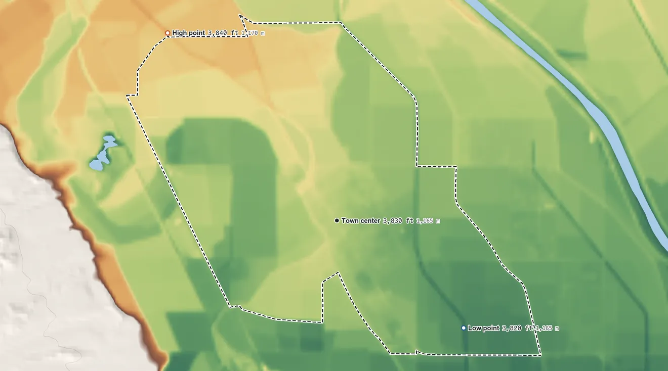 Topographic elevation map of La Mesa, New Mexico, shaded from 3,820 ft on the southeast side to 3,840 ft on the northwest side