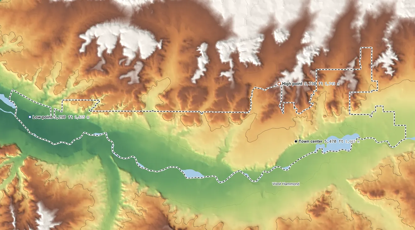 Topographic elevation map of Lee Acres, New Mexico, shaded from 5,290 ft on the west side to 5,730 ft on the north side