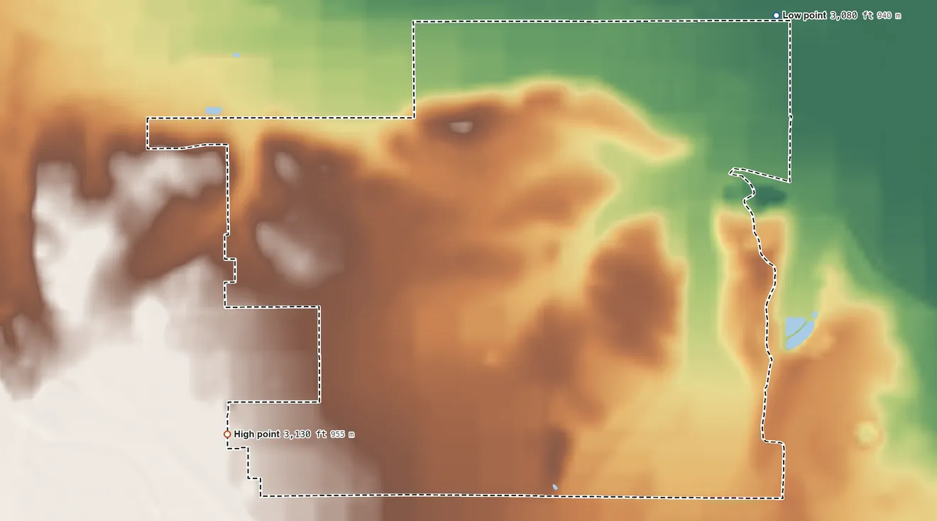 Topographic elevation map of Livingston Wheeler, New Mexico, shaded from 3,080 ft on the northeast side to 3,130 ft on the southwest side