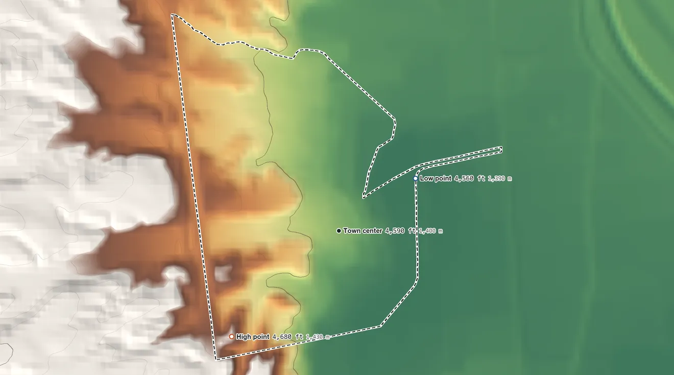 Topographic elevation map of Luis Lopez, New Mexico, shaded from 4,560 ft on the northeast side to 4,680 ft on the southwest side