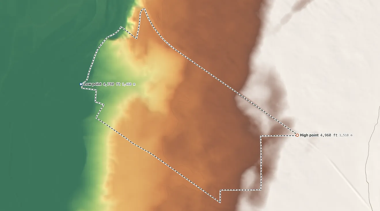Topographic elevation map of Madrone, New Mexico, shaded from 4,780 ft on the west side to 4,960 ft on the east side