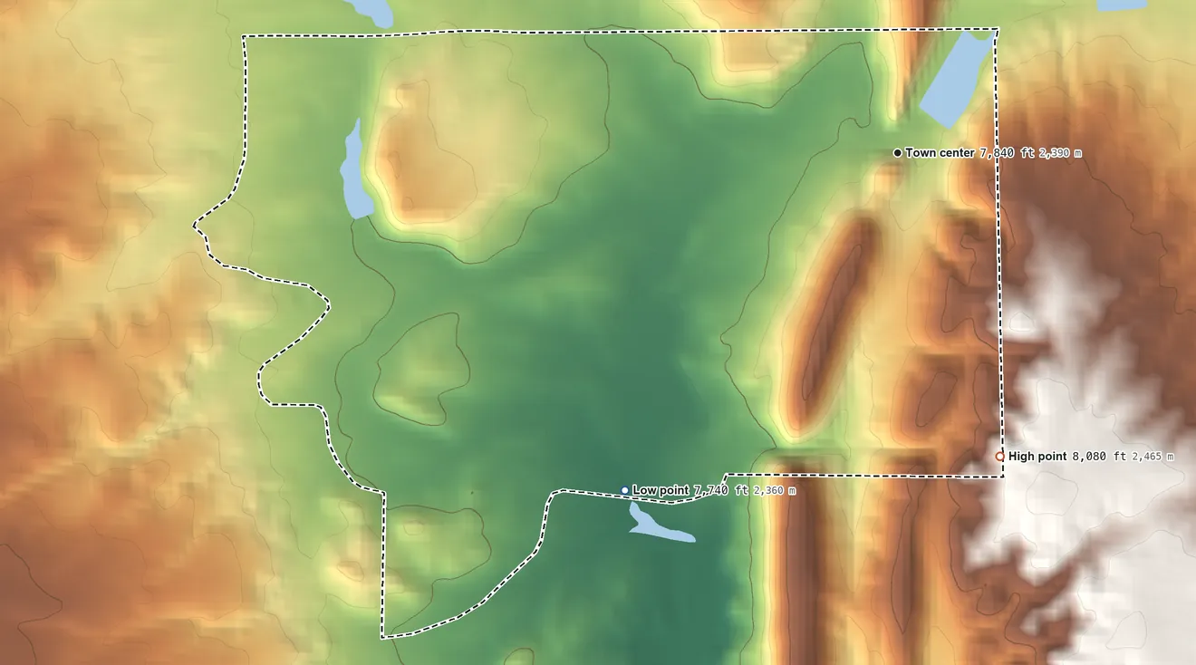 Topographic elevation map of McGaffey, New Mexico, shaded from 7,740 ft on the southwest side to 8,080 ft on the south side