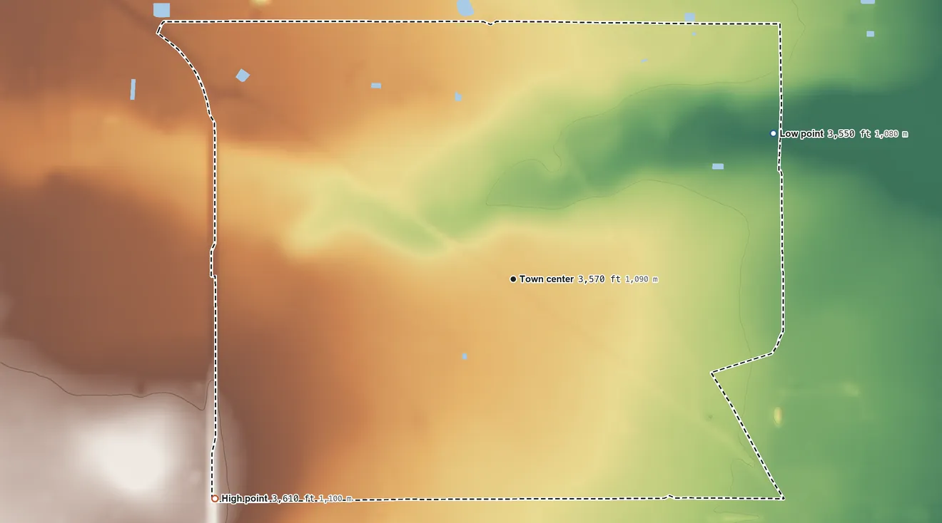 Topographic elevation map of Midway, New Mexico, shaded from 3,550 ft on the northeast side to 3,610 ft on the southwest side