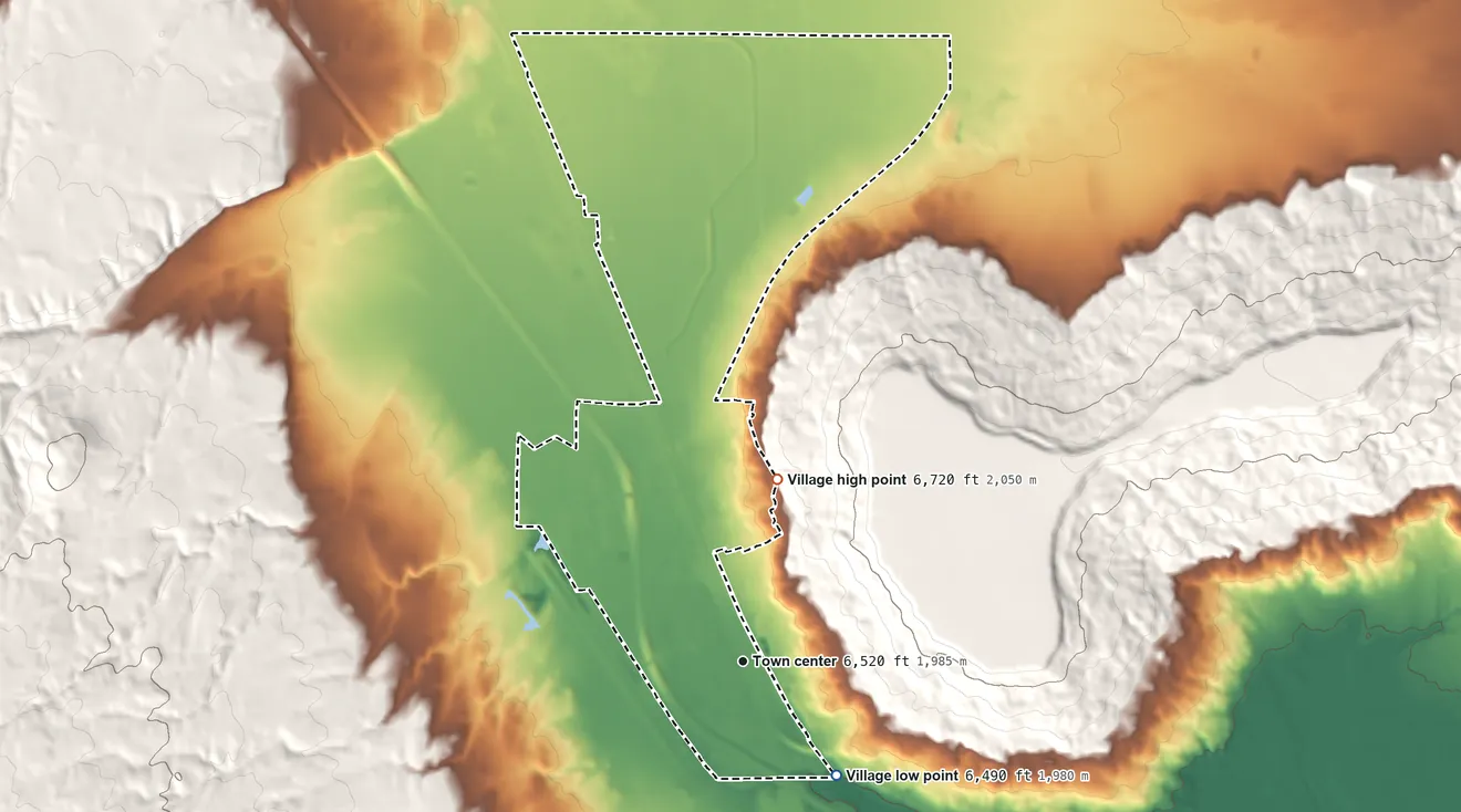 Topographic elevation map of Milan, New Mexico, shaded from 6,490 ft on the southeast side to 6,720 ft on the north edge, below higher ground just outside