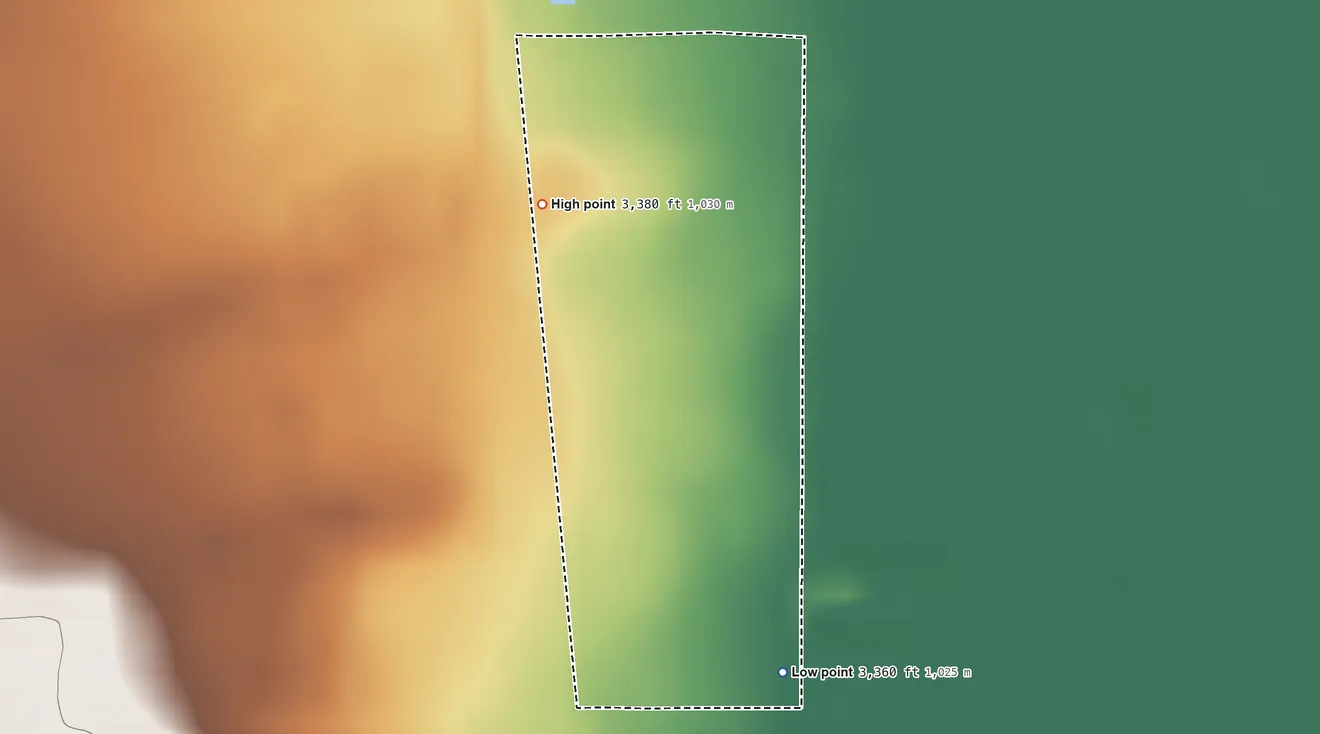 Topographic elevation map of Morningside, New Mexico, shaded from 3,360 ft on the south side to 3,380 ft on the northwest side