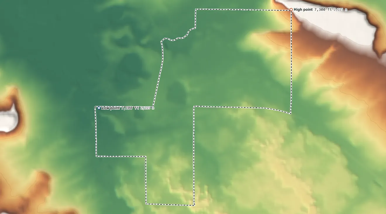 Topographic elevation map of Mountain View, Cibola County, New Mexico, shaded from 7,100 ft on the west side to 7,300 ft on the northeast side