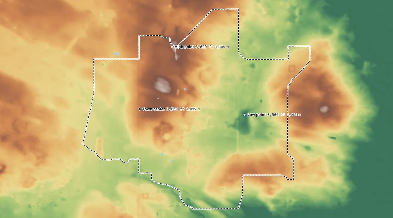Topographic elevation map of Nadine, New Mexico, shaded from 3,560 ft on the east side to 3,620 ft on the northeast side