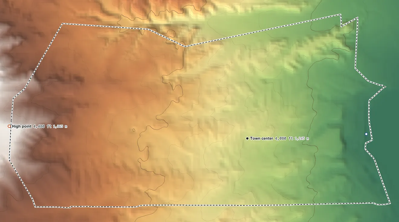 Topographic elevation map of Picacho Hills, New Mexico, shaded from 3,900 ft on the east side to 4,480 ft at the foot of the Robledo Mountains