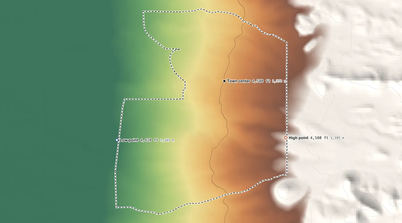 Topographic elevation map of Playas, New Mexico, shaded from 4,410 ft on the southwest side to 4,580 ft at the foot of the Coyote Hills