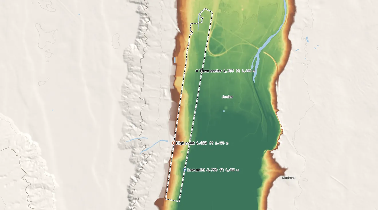 Topographic elevation map of Pueblitos, New Mexico, shaded from 4,790 ft on the south side to 4,850 ft on the south edge, below higher ground just outside