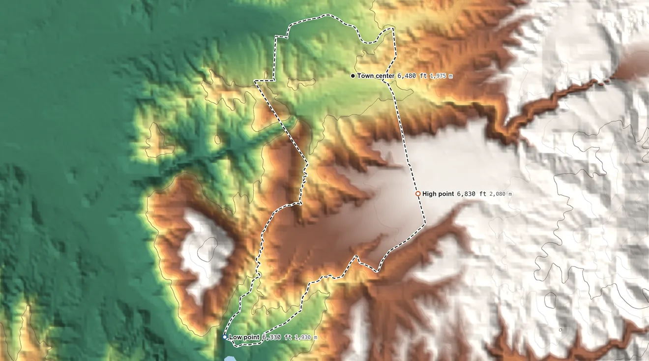 Topographic elevation map of Rio Chiquito, New Mexico, shaded from 6,330 ft on the southwest side to 6,830 ft on the southeast edge, below higher ground just outside