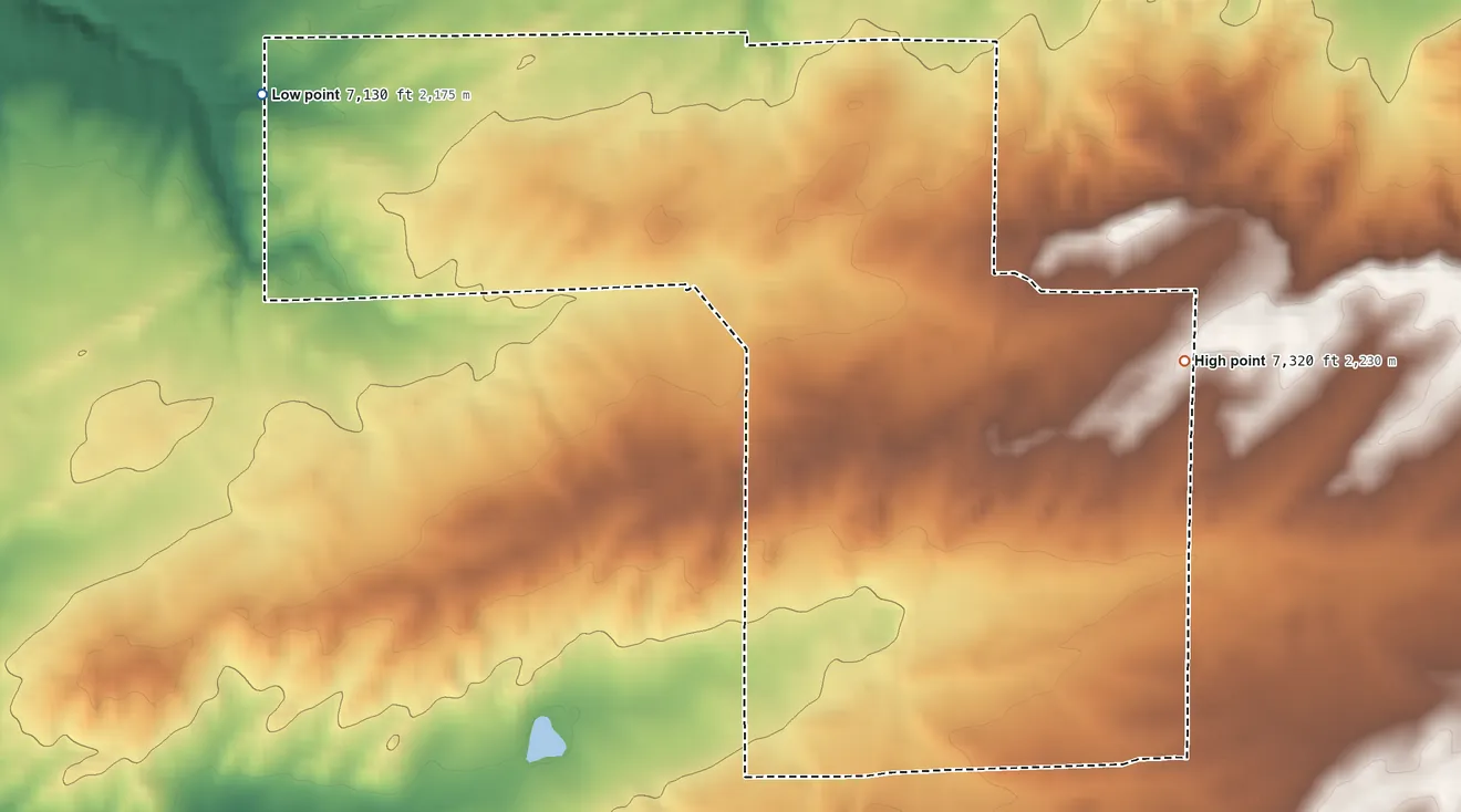 Topographic elevation map of Sagar, New Mexico, shaded from 7,130 ft on the northwest side to 7,320 ft on the east side