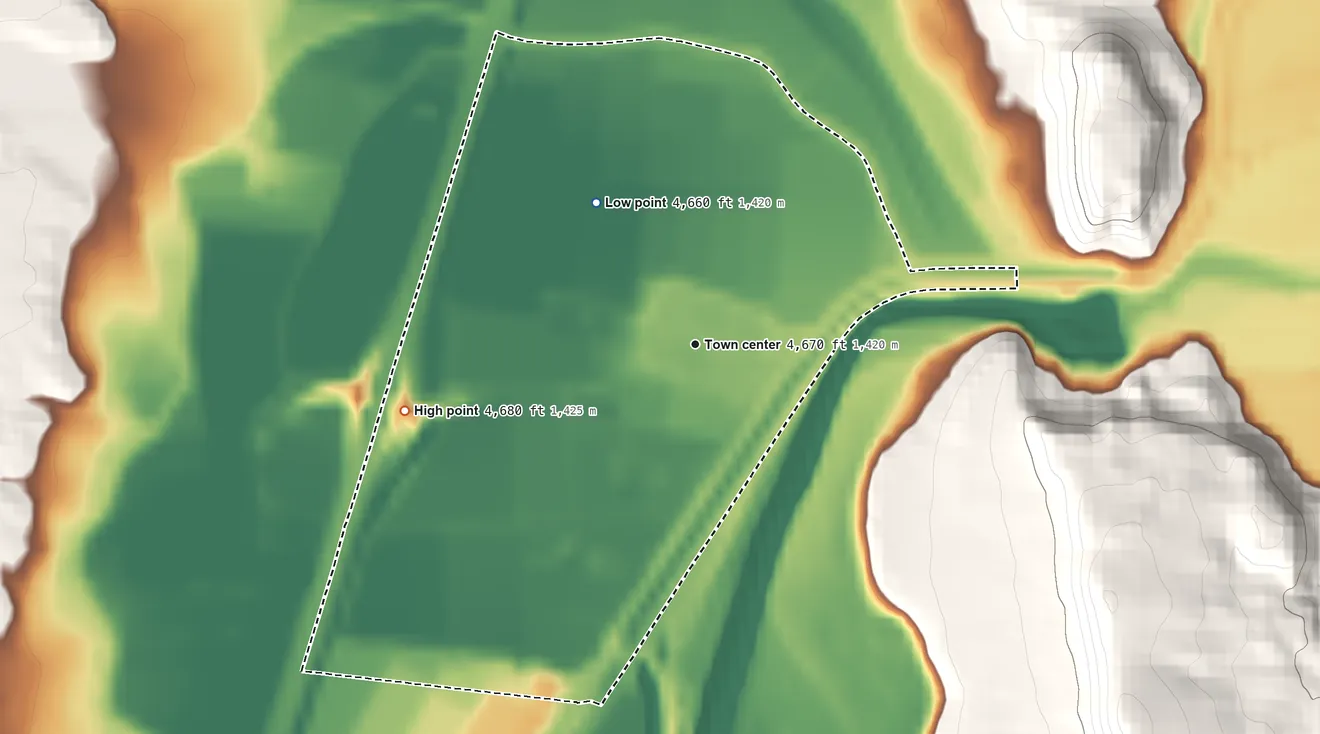 Topographic elevation map of San Acacia, New Mexico, shaded from 4,660 ft on the northwest side to 4,680 ft at the foot of the Cerritos de las Minas