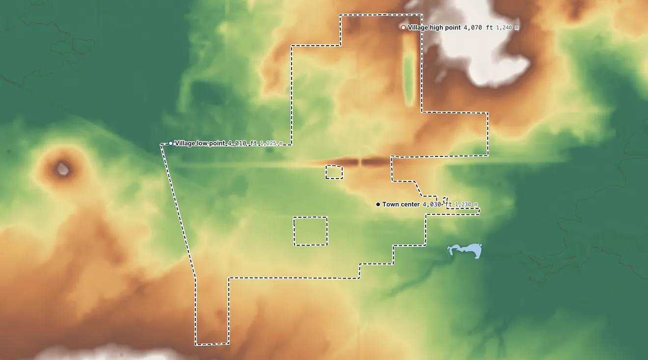 Topographic elevation map of San Jon, New Mexico, shaded from 4,010 ft on the west side to 4,070 ft on the north side