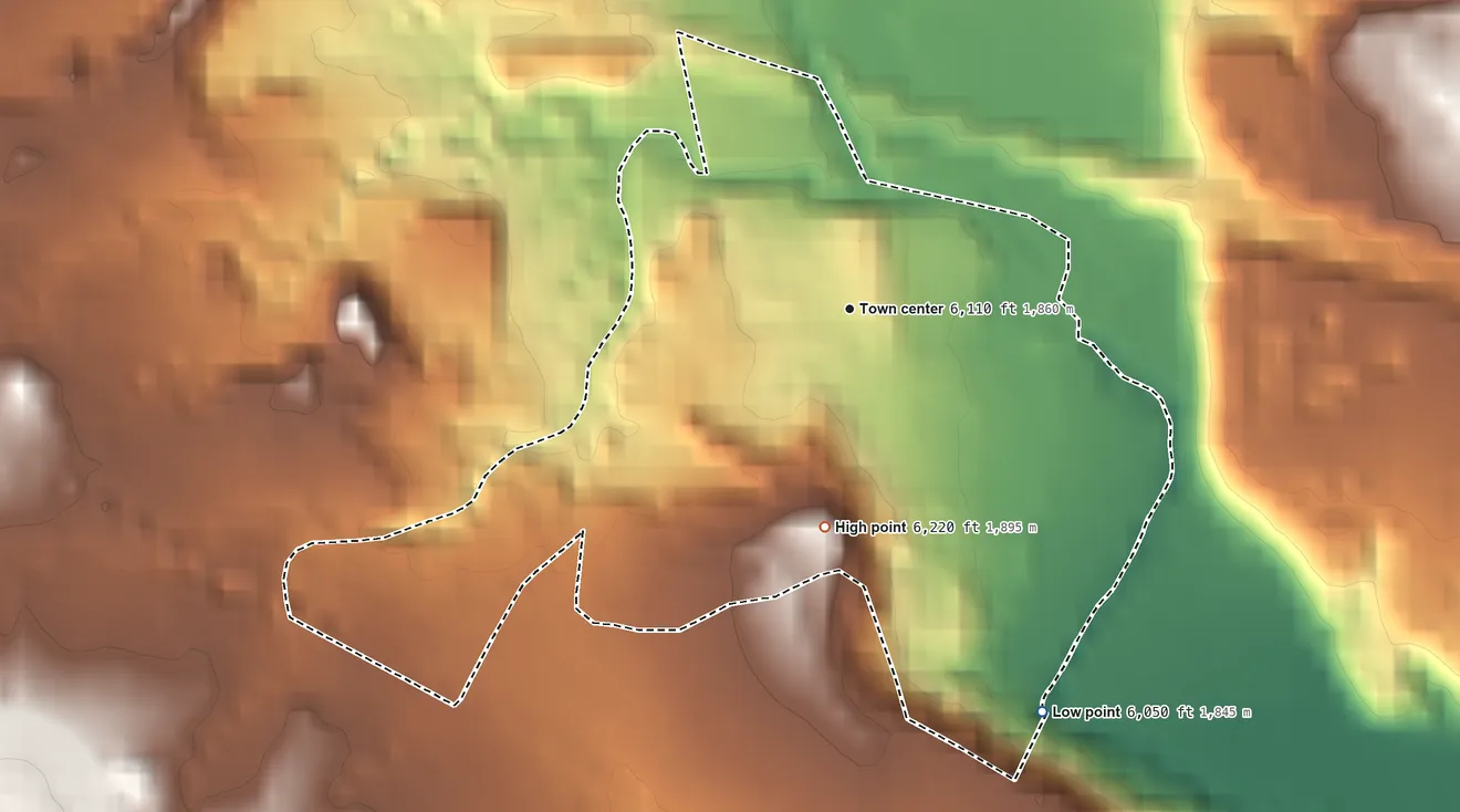 Topographic elevation map of San Jose, San Miguel County, New Mexico, shaded from 6,050 ft on the southeast side to 6,220 ft on the south edge, below higher ground just outside