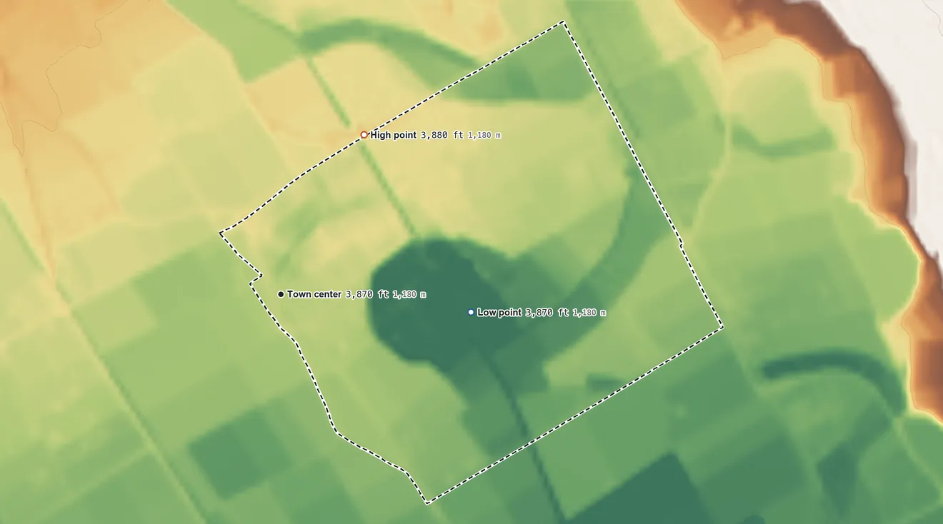 Topographic elevation map of San Pablo, New Mexico, shaded from 3,870 ft on the east side to 3,880 ft on the northeast side